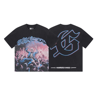 Godspeed Skull Carnival Party Print T-shirt #1075 Black 02