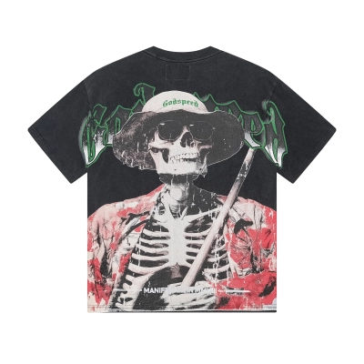 Godspeed Skull Farmer Print T-Shirt #1093 Black 01