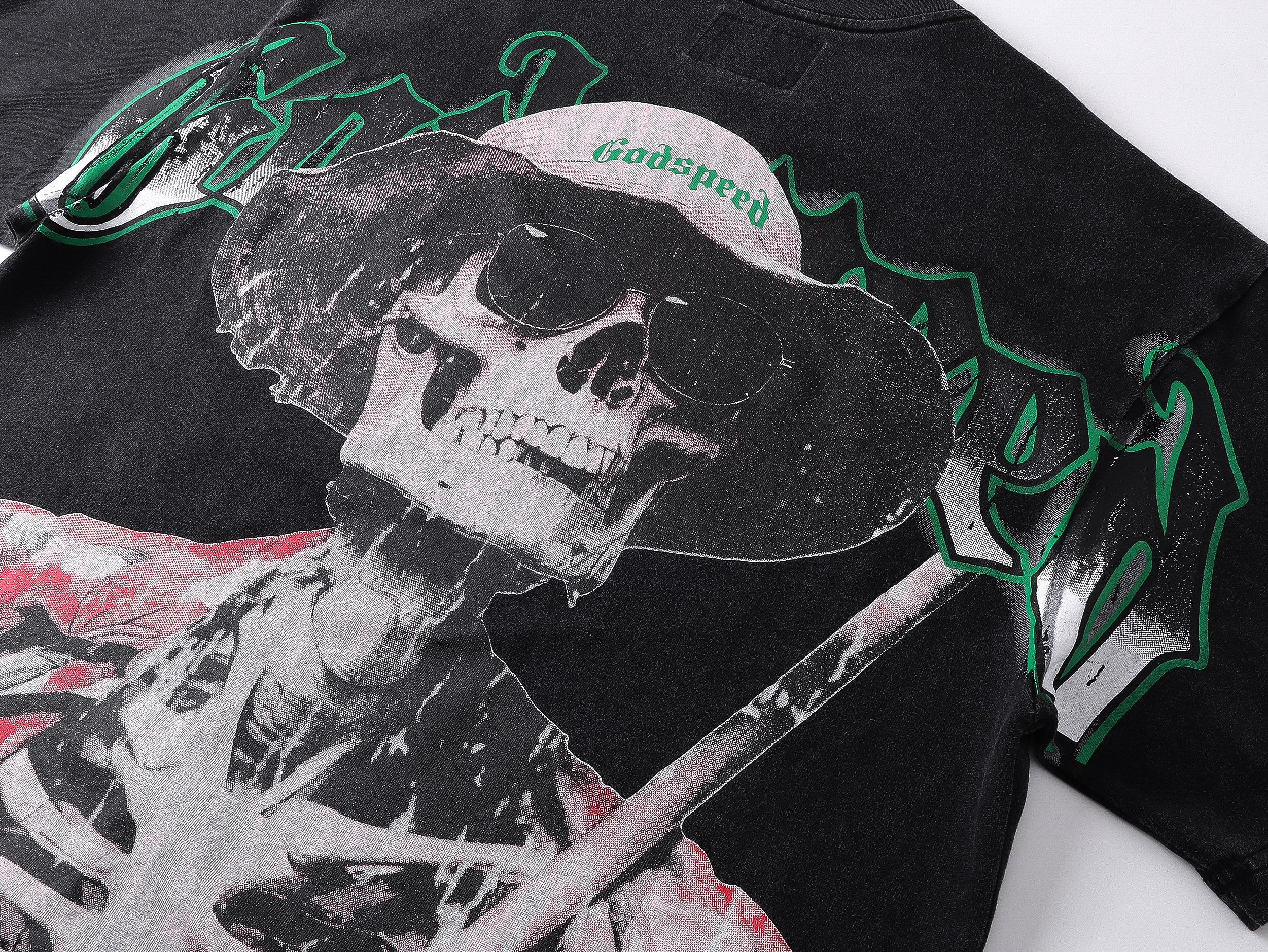 Godspeed Skull Farmer Print T-Shirt #1093 Black
