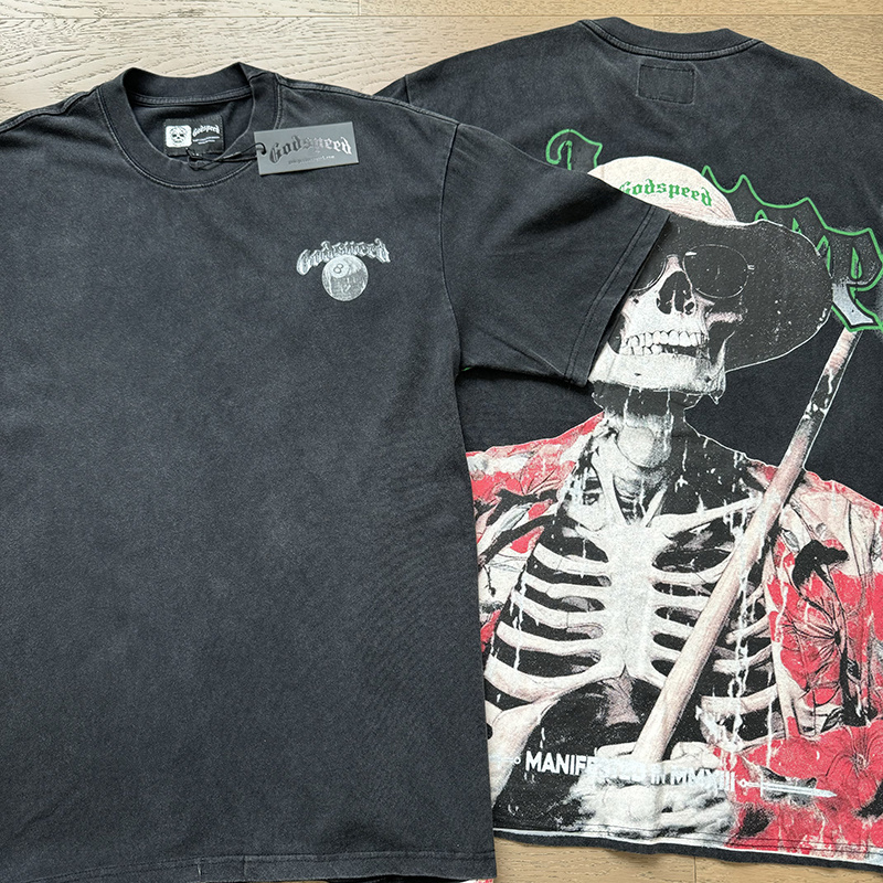 Godspeed Skull Farmer Print T-Shirt #1093 Black