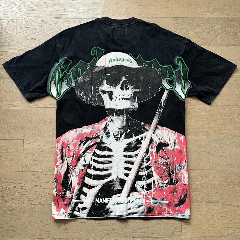 Godspeed Skull Farmer Print T-Shirt #1093 Black