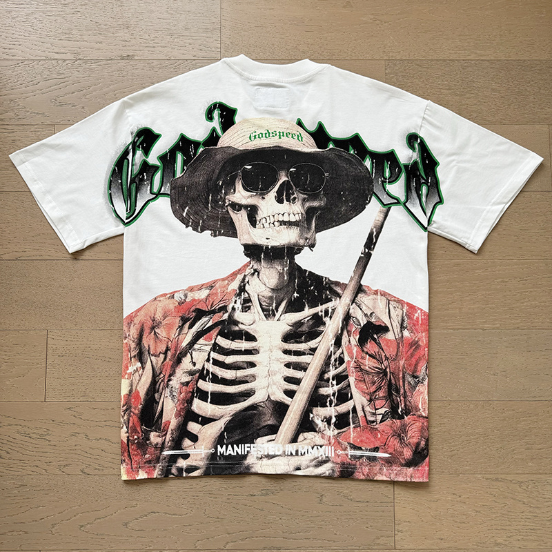 Godspeed Skull Farmer Print T-Shirt #3093 White
