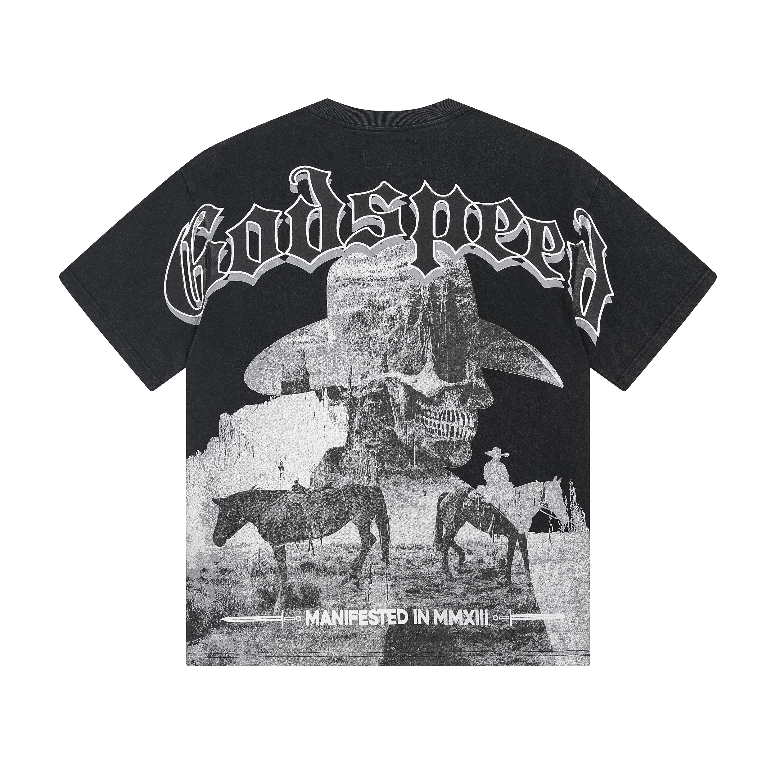 Godspeed Skull Horse Ranch Print T-shirt #1092 Black