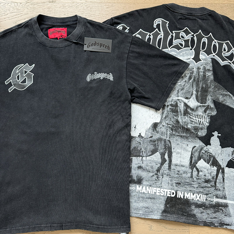 Godspeed Skull Horse Ranch Print T-shirt #1092 Black
