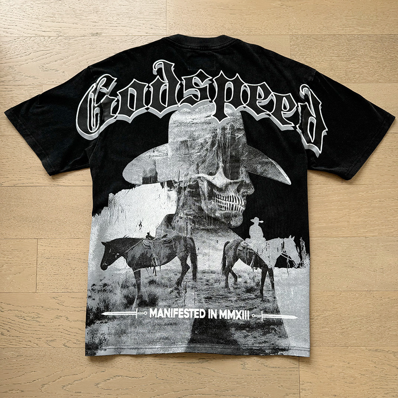 Godspeed Skull Horse Ranch Print T-shirt #1092 Black