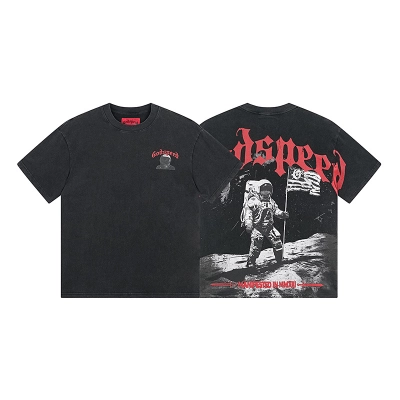 Godspeed Skull Moon Landing Print T-shirt #1082 Black 02