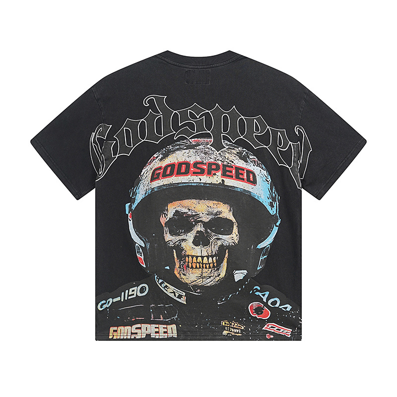 Godspeed Skull Motorcycle Helmet Print T-Shirt #1076 Black