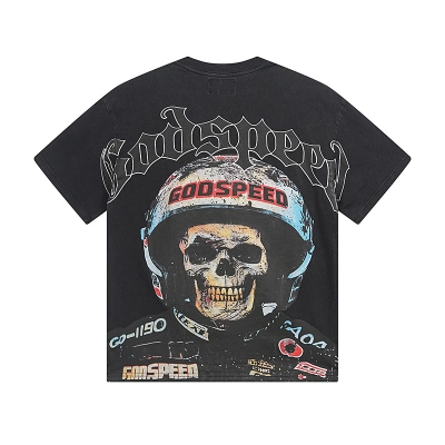 Godspeed Skull Motorcycle Helmet Print T-Shirt #1076 Black 01