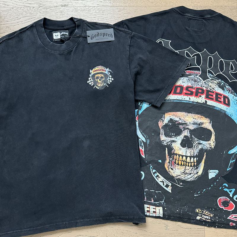 Godspeed Skull Motorcycle Helmet Print T-Shirt #1076 Black