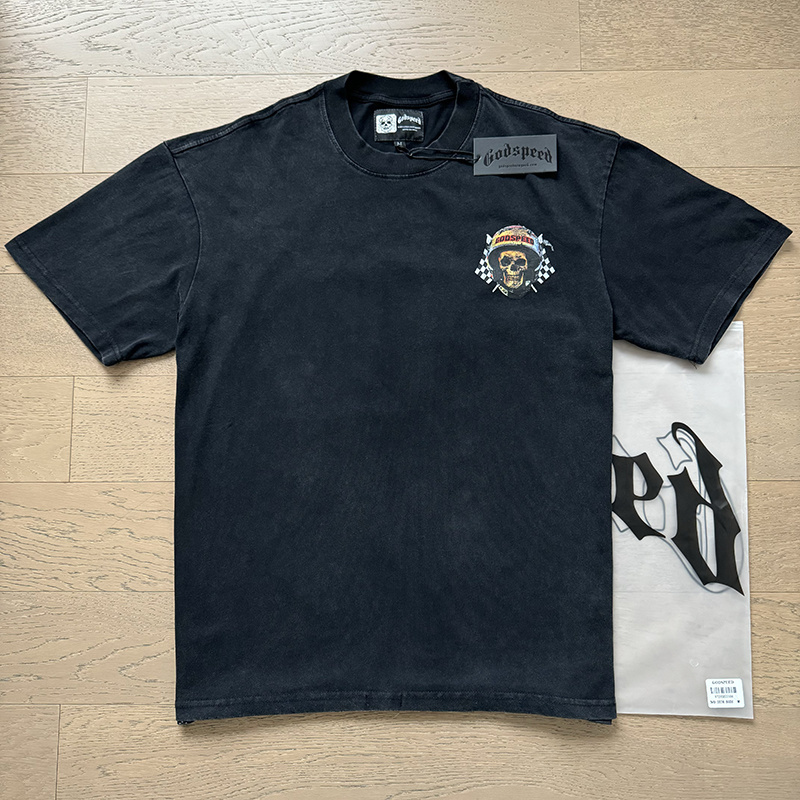 Godspeed Skull Motorcycle Helmet Print T-Shirt #1076 Black