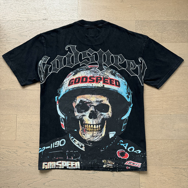 Godspeed Skull Motorcycle Helmet Print T-Shirt #1076 Black