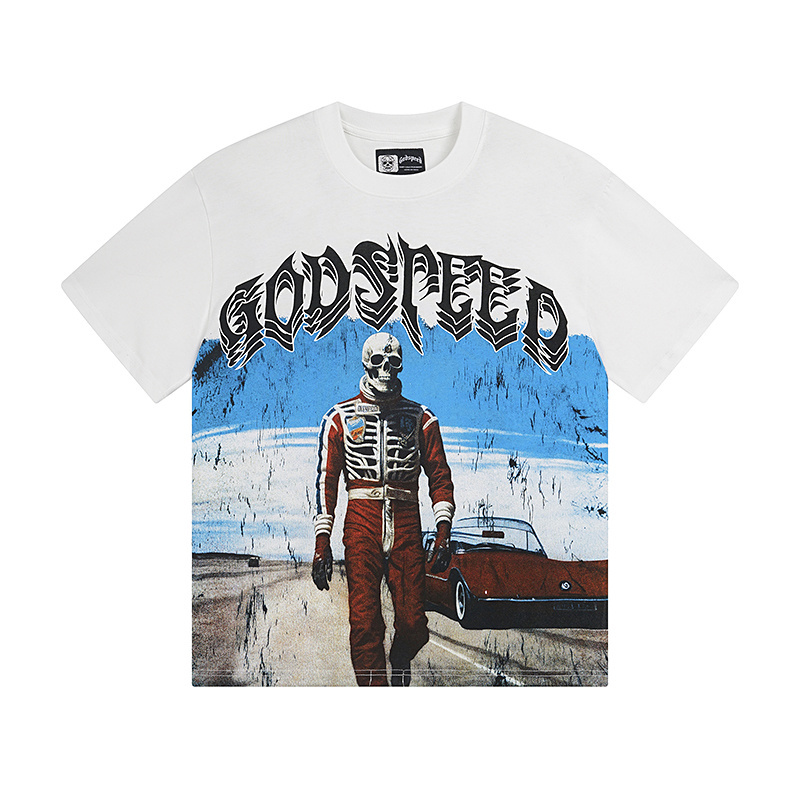 Godspeed Skull Racing Car Print T-Shirt #3087 White