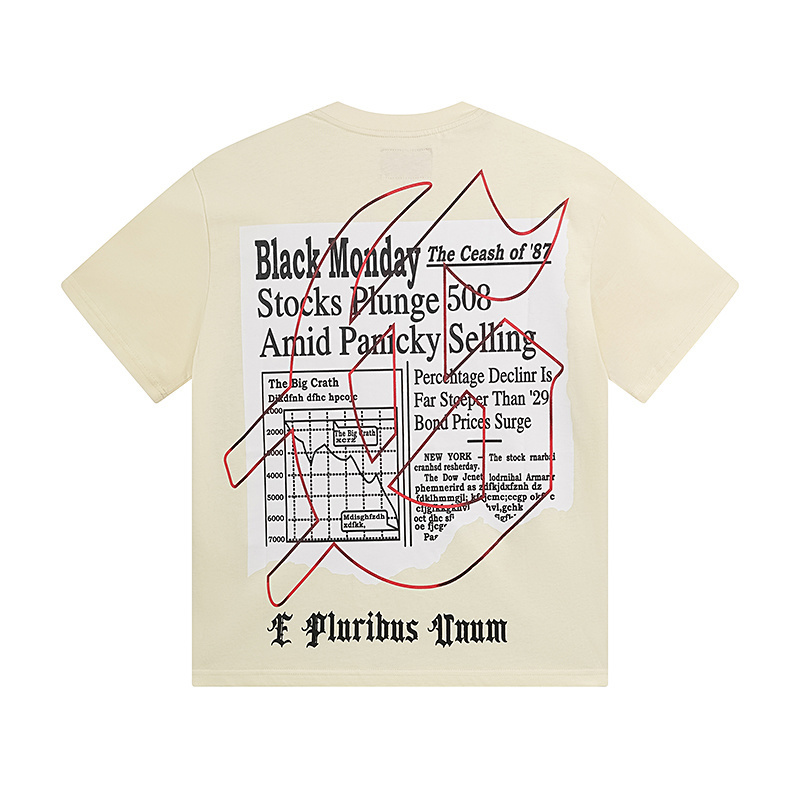 Godspeed Skull Reading Newspaper Print T-shirt #3079 Apricot