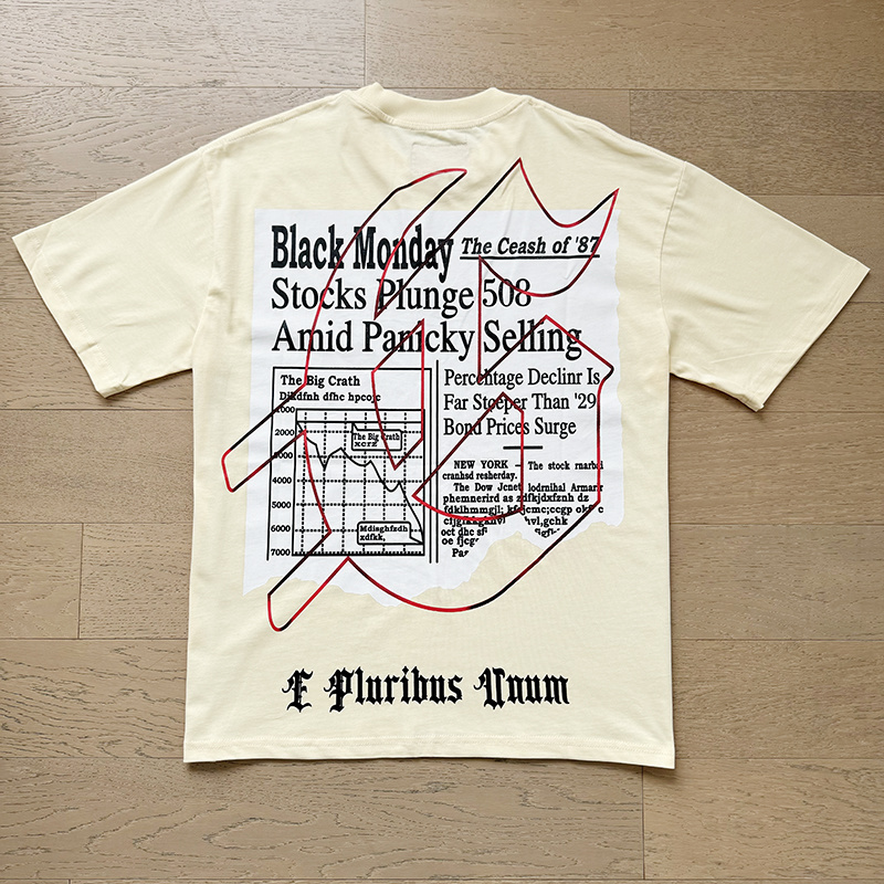 Godspeed Skull Reading Newspaper Print T-shirt #3079 Apricot