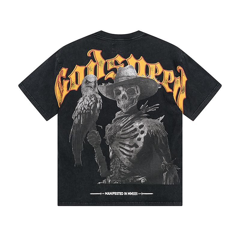 Godspeed Skull Scarecrow Print T-shirt #1091 Black