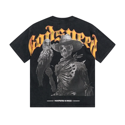 Godspeed Skull Scarecrow Print T-shirt #1091 Black 01