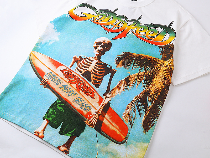 Godspeed Skull Surf Print T-shirt #3117 White