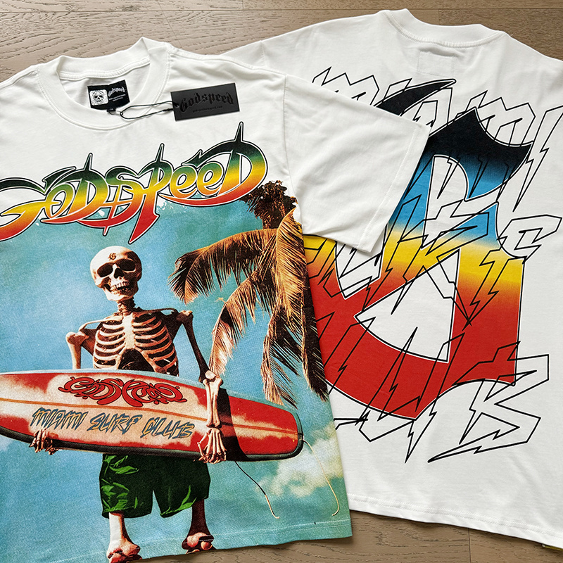 Godspeed Skull Surf Print T-shirt #3117 White