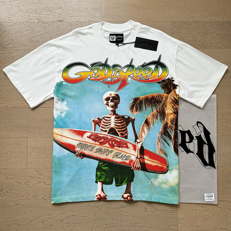Godspeed Skull Surf Print T-shirt #3117 White