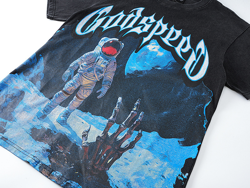 Godspeed Spacesuit Moon Print Cotton T-Shirt #1123 Black