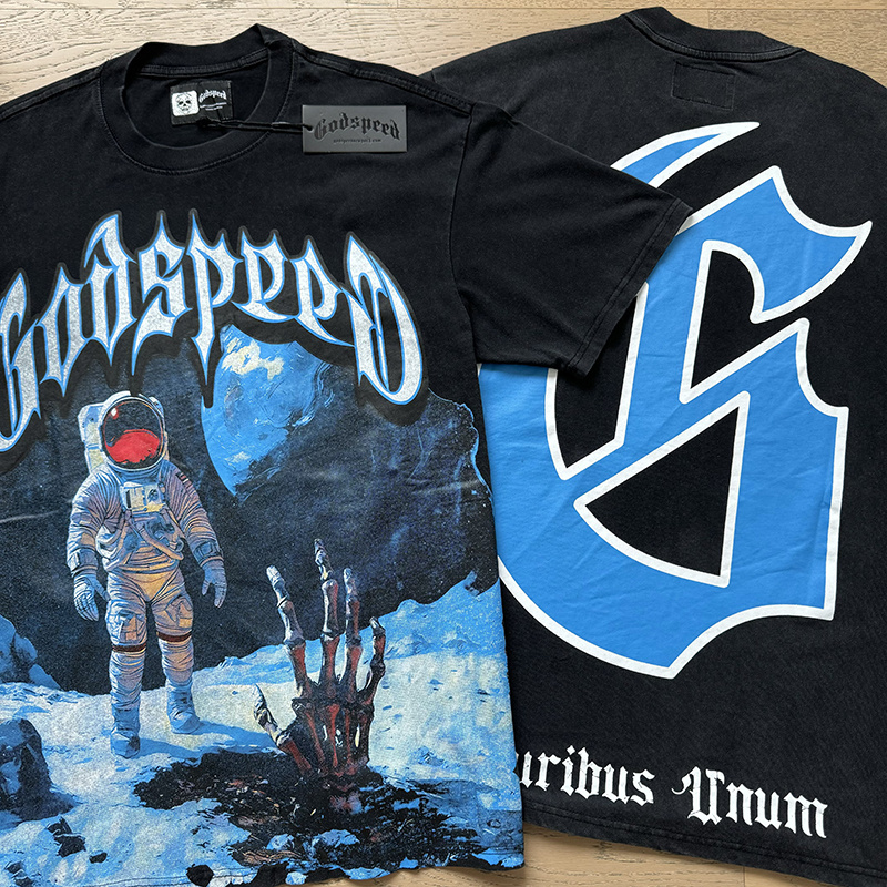 Godspeed Spacesuit Moon Print Cotton T-Shirt #1123 Black