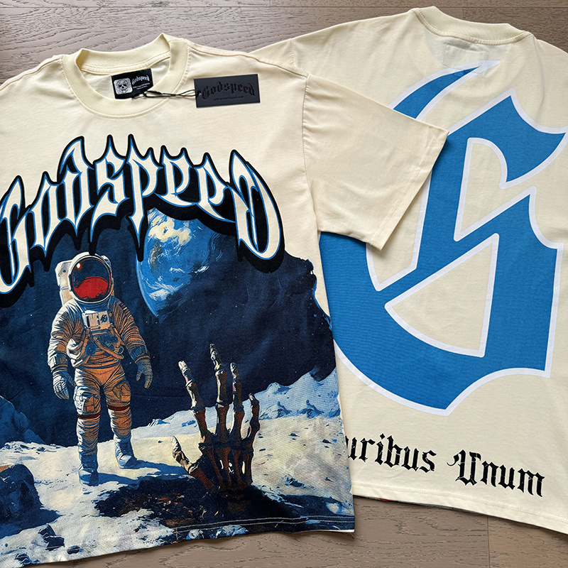 Godspeed Spacesuit Moon Print Cotton T-Shirt #3123 Apricot