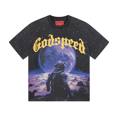 Godspeed To The Moon Print T-shirt #1090 Black 01