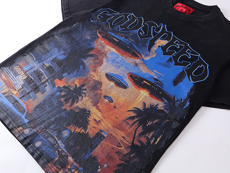 Godspeed UFO Arrival Print T-shirt #1066 Black