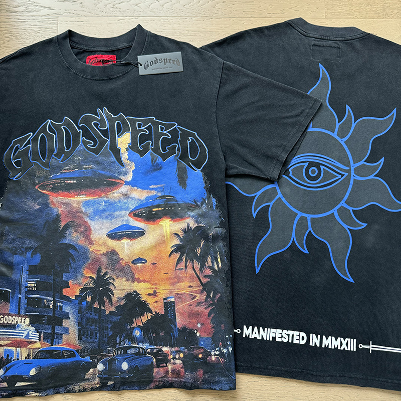 Godspeed UFO Arrival Print T-shirt #1066 Black