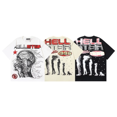 Hellstar T-shirt YL#511 White/Black/Apricot 01