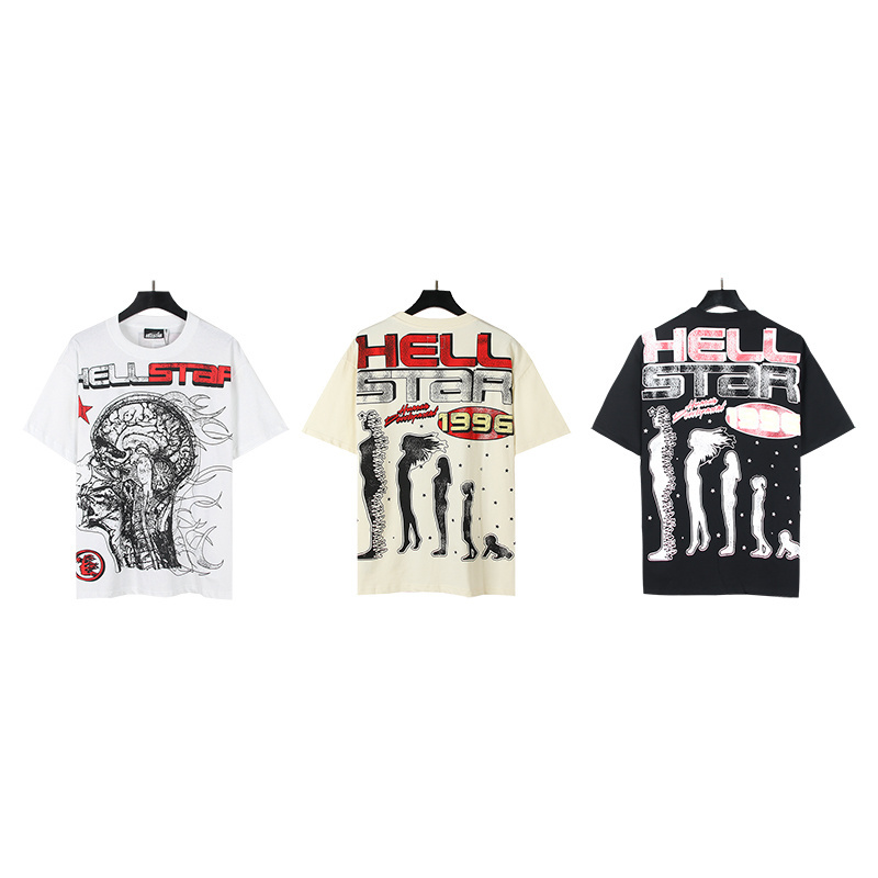 Hellstar T-shirt YL#511 White/Black/Apricot