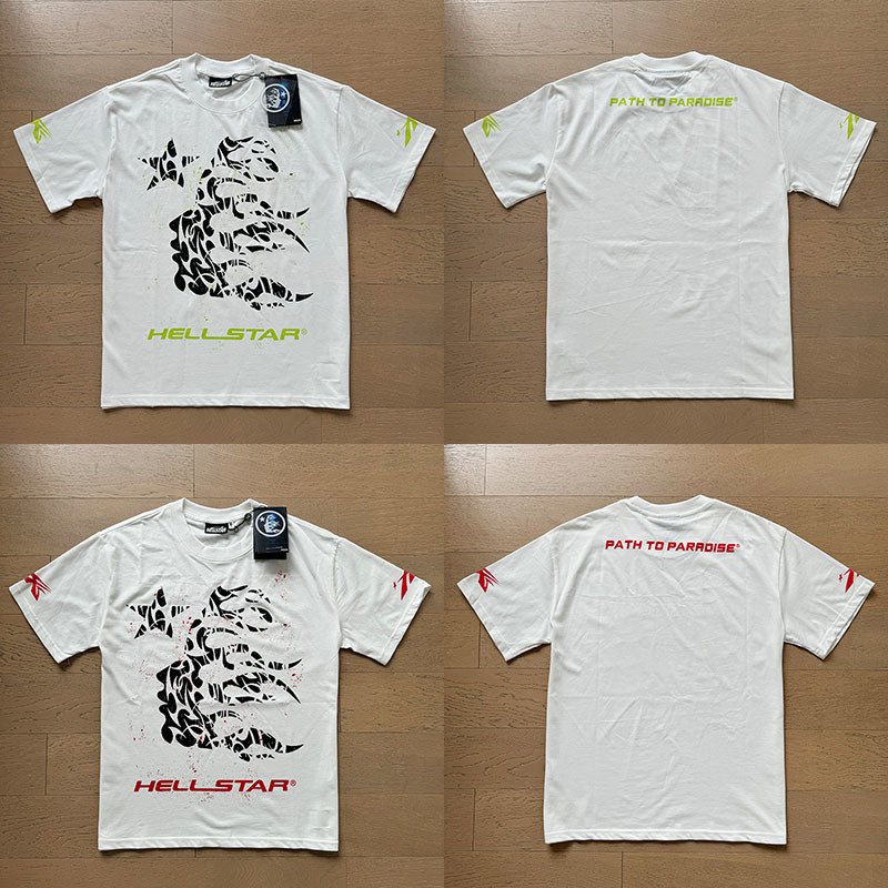 Hellstar T-Shirt YL #588 White Red/White Green