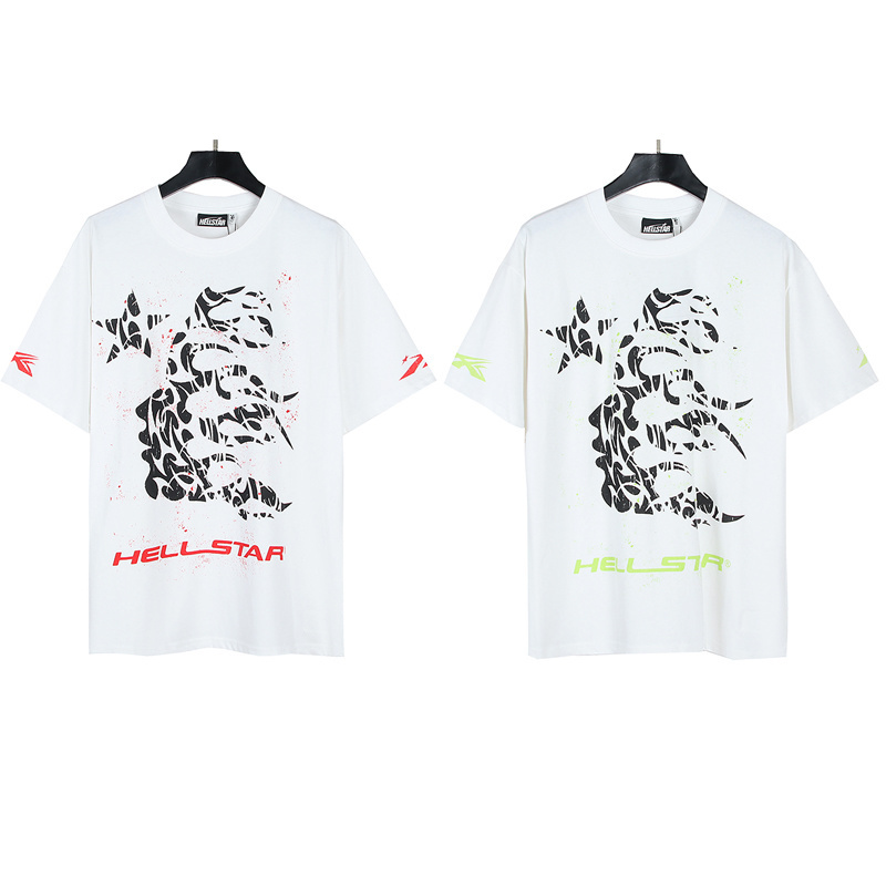 Hellstar T-Shirt YL #588 White Red/White Green