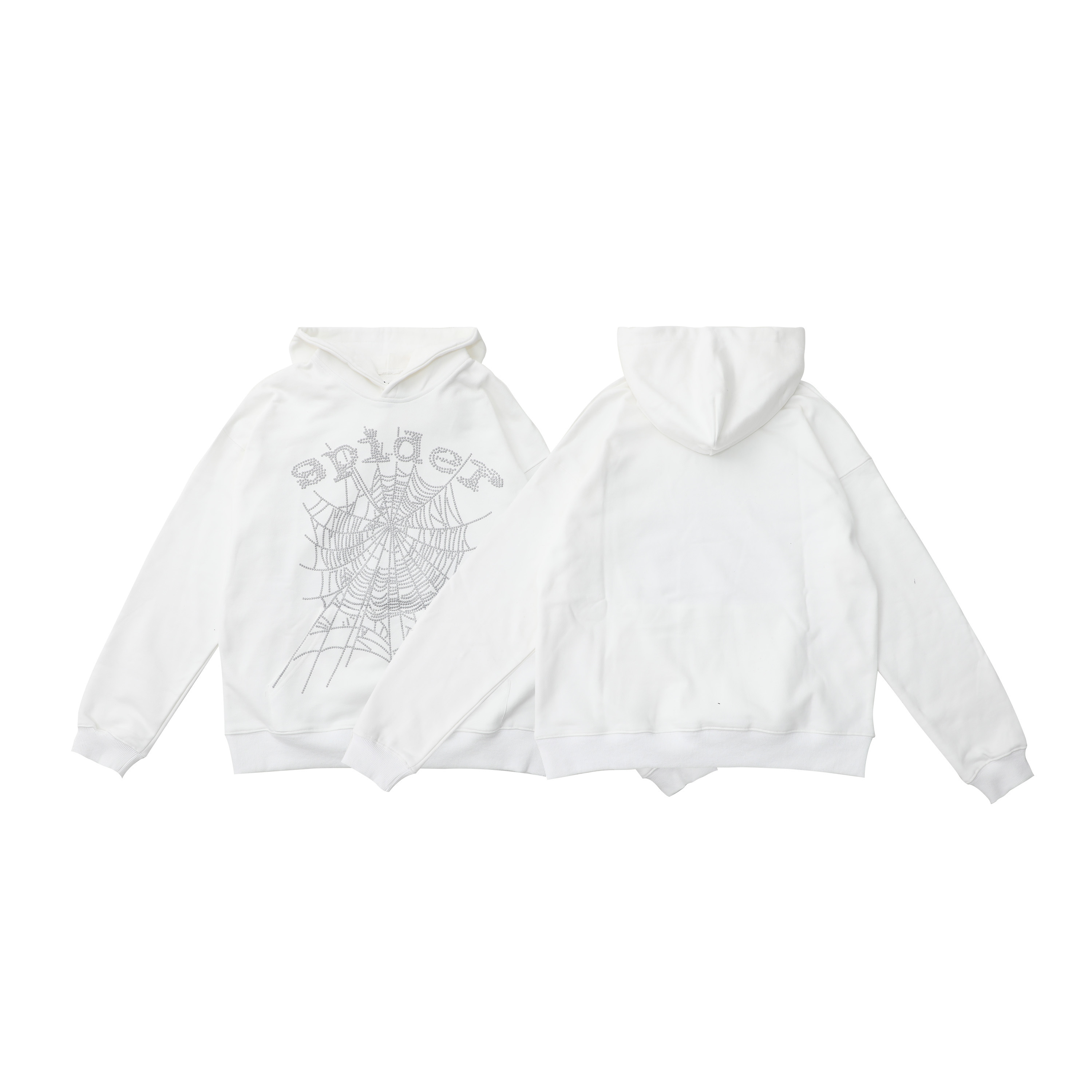Sp5der OG Rhinestone Hoodie White