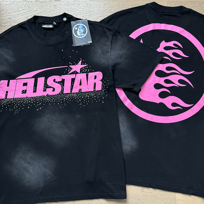 Hellstar T-shirt YL#6753 Embroidered Black Pink