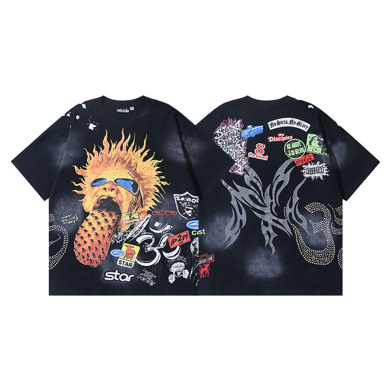 Hellstar T-shirt YL#6783 Black Embroidered