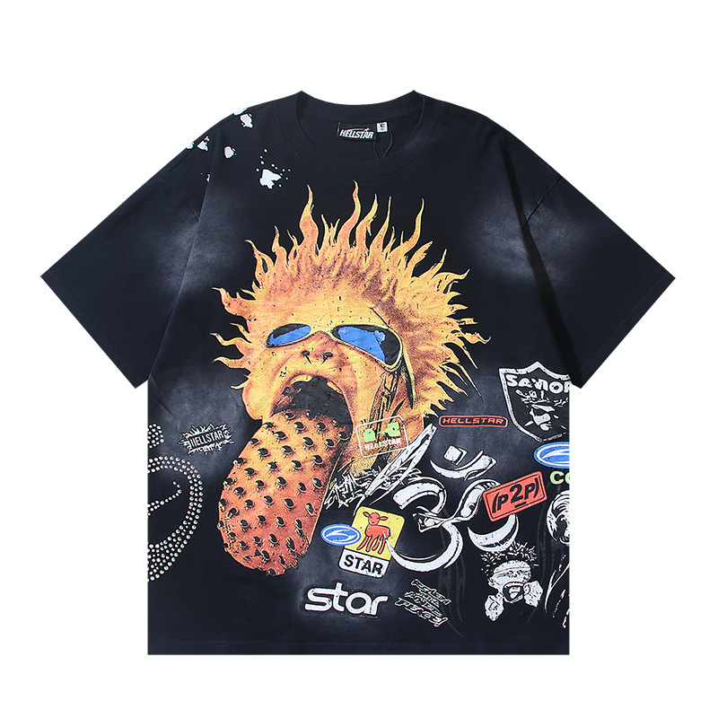 Hellstar T-shirt YL#6783 Black Embroidered