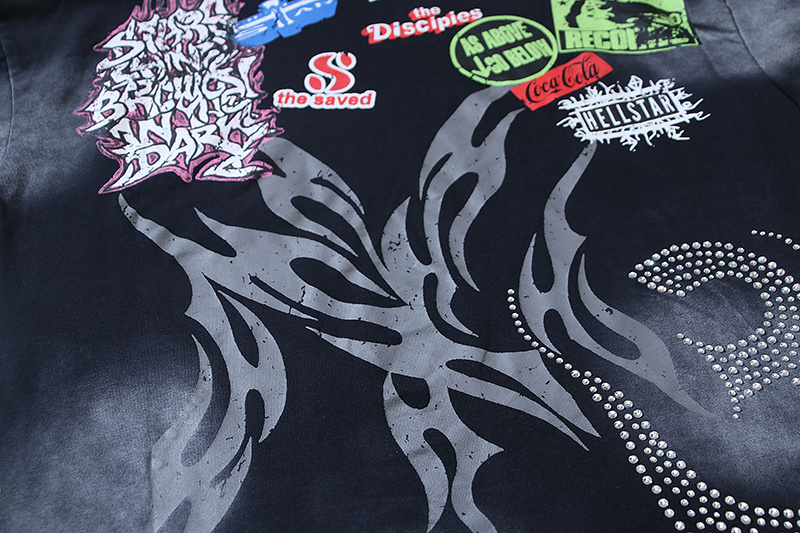 Hellstar T-shirt YL#6783 Black Embroidered