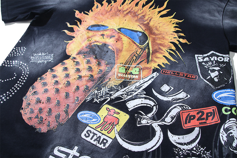 Hellstar T-shirt YL#6783 Black Embroidered