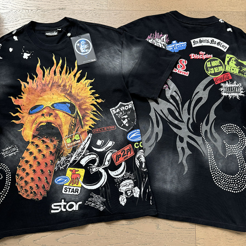 Hellstar T-shirt YL#6783 Black Embroidered