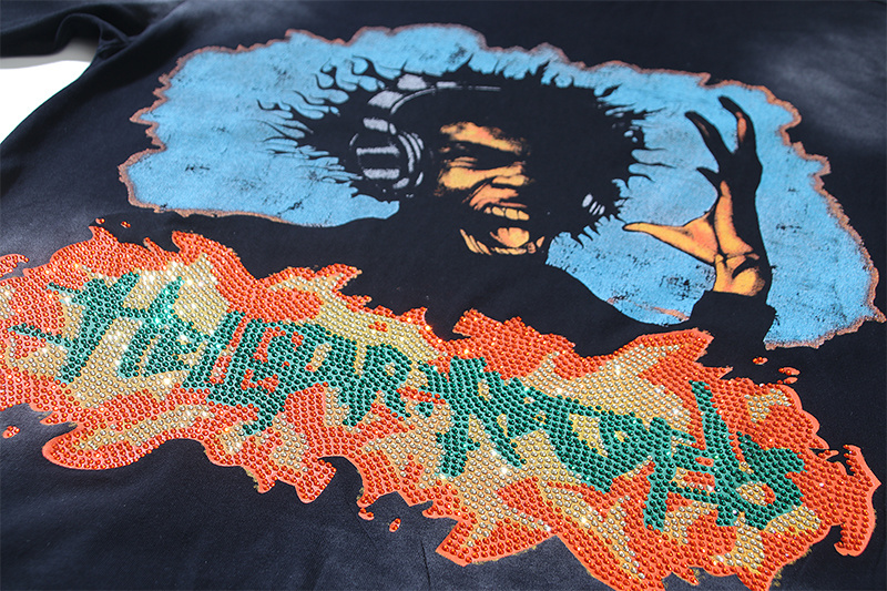 Hellstar T-shirt YL#6788 Black Embroidered