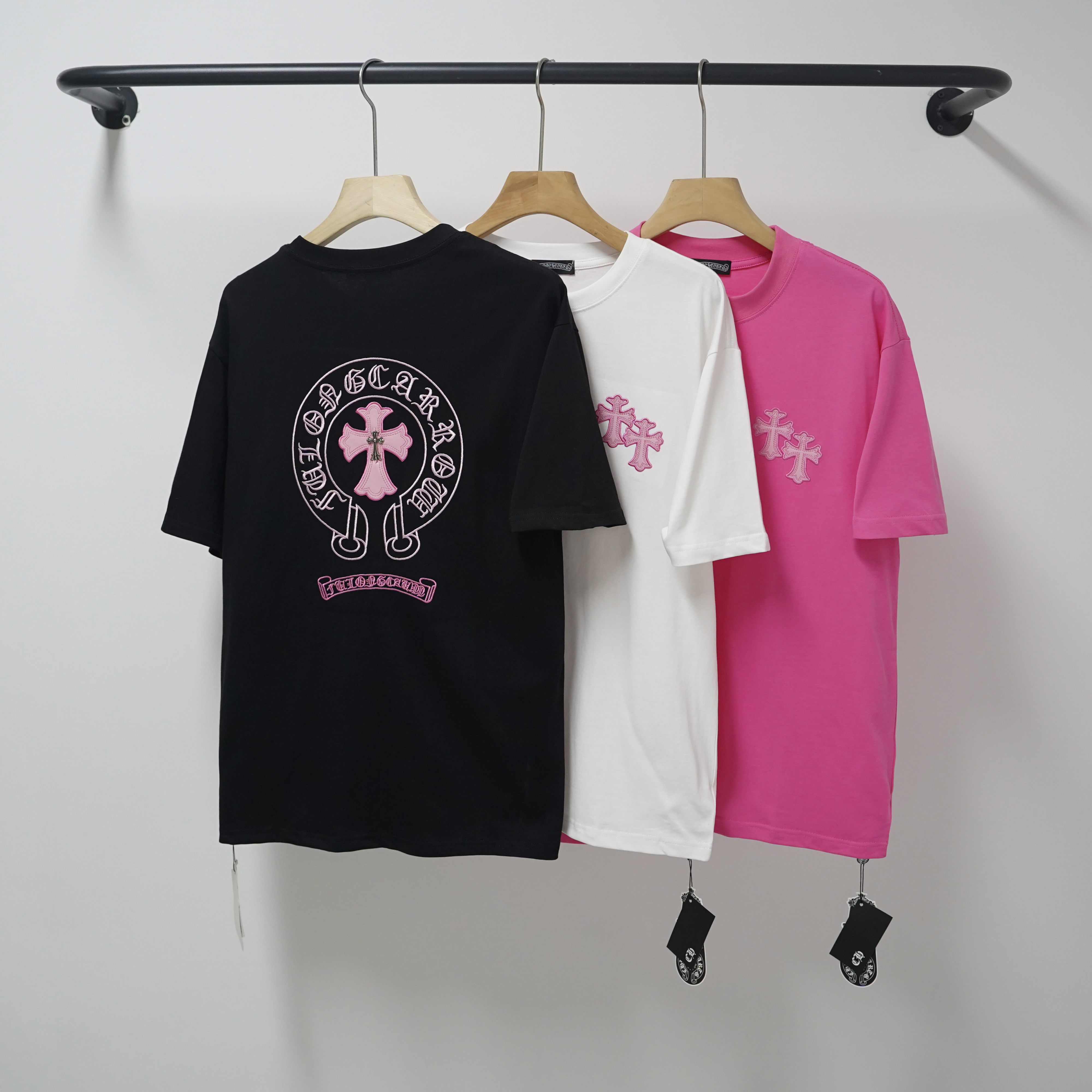 Chrome Hearts T-shirt YL#2207 Black/White/Pink