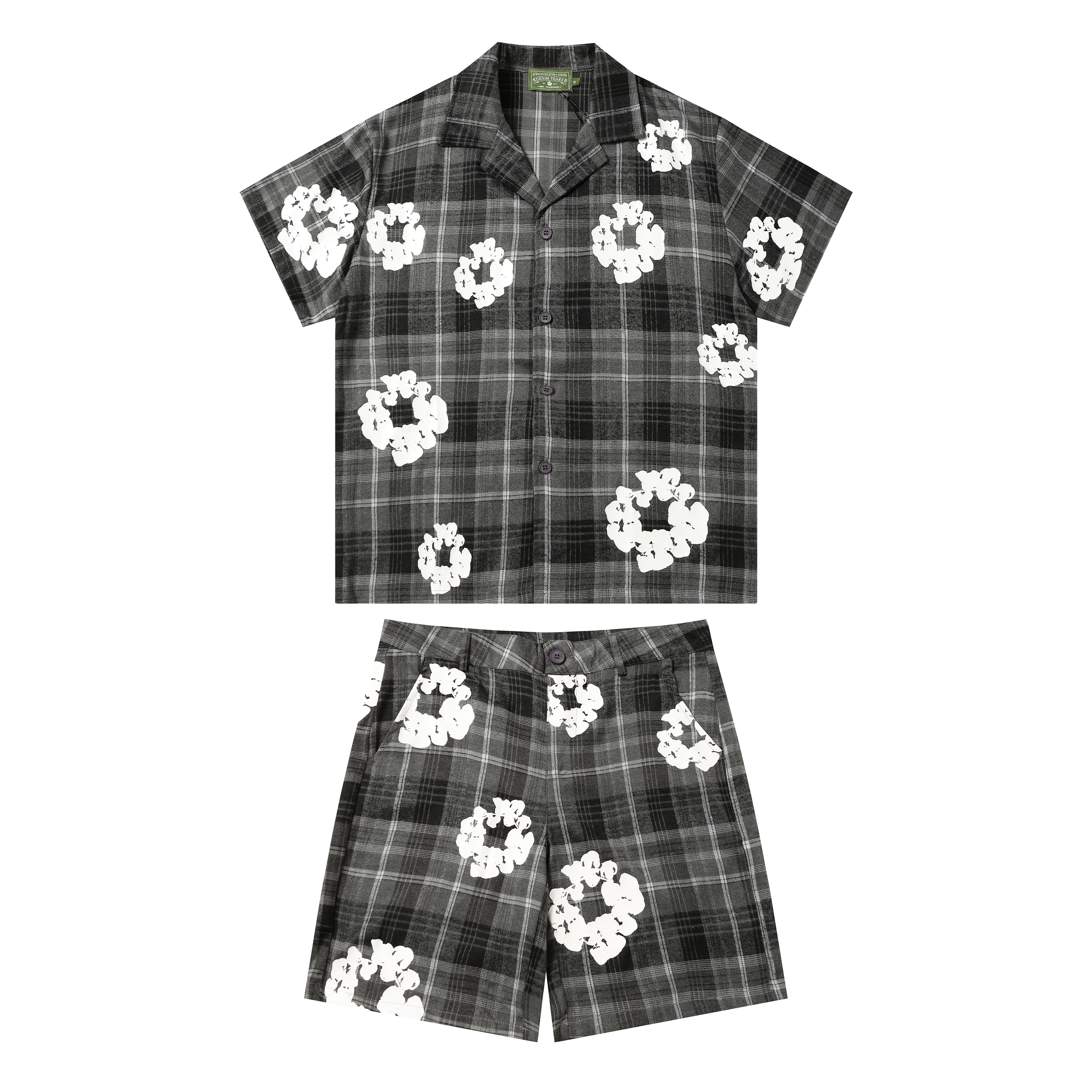 Denim Tears Plaid Short Sleeve Set YL #388-8618 Red/Grey/Yellow