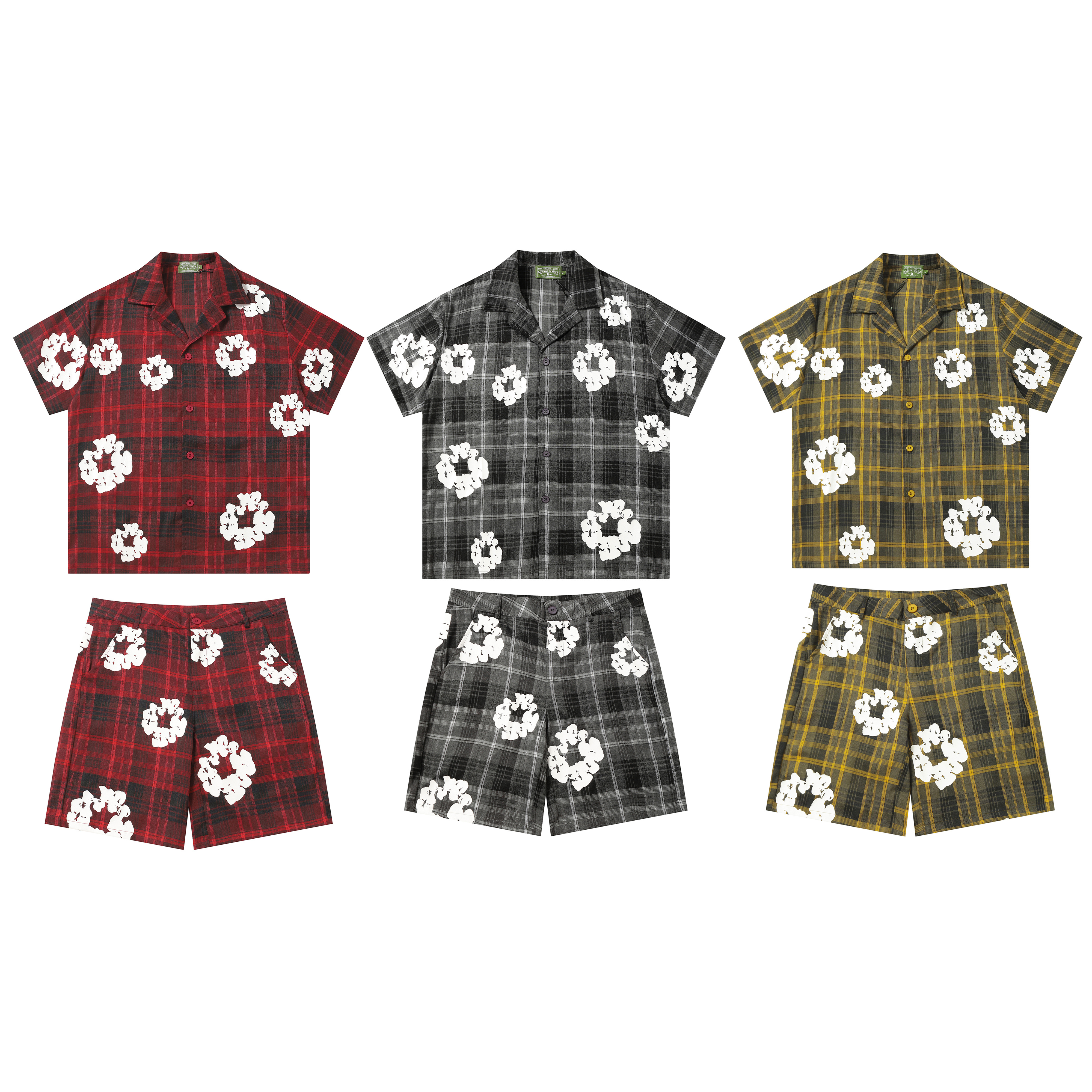 Denim Tears Plaid Short Sleeve Set YL #388-8618 Red/Grey/Yellow