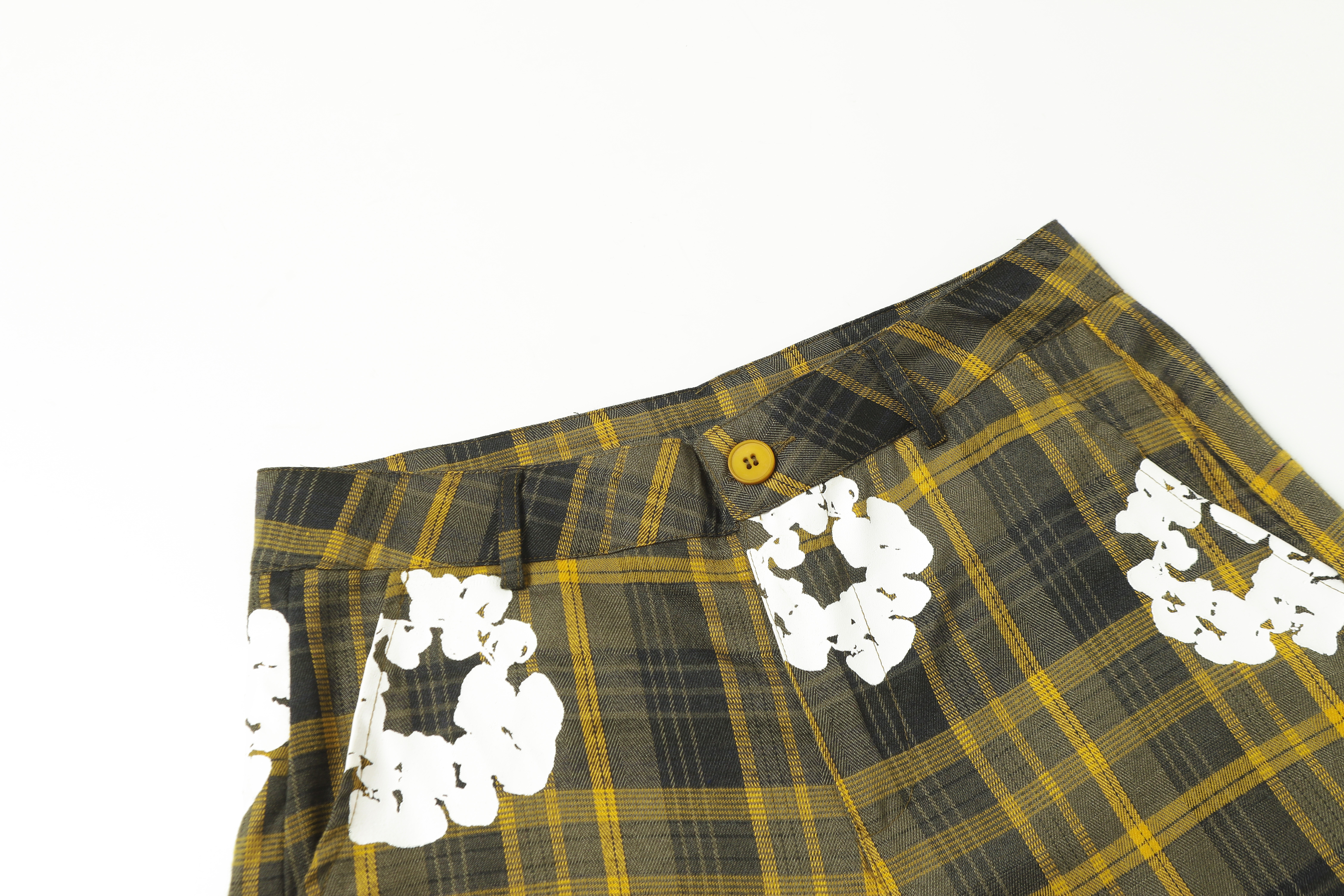 Denim Tears Plaid Short Sleeve Set YL #388-8618 Red/Grey/Yellow