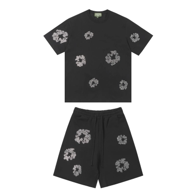 Denim Tears Short Sleeve Set YL #205-8205 Black/Grey/Rose Red 02