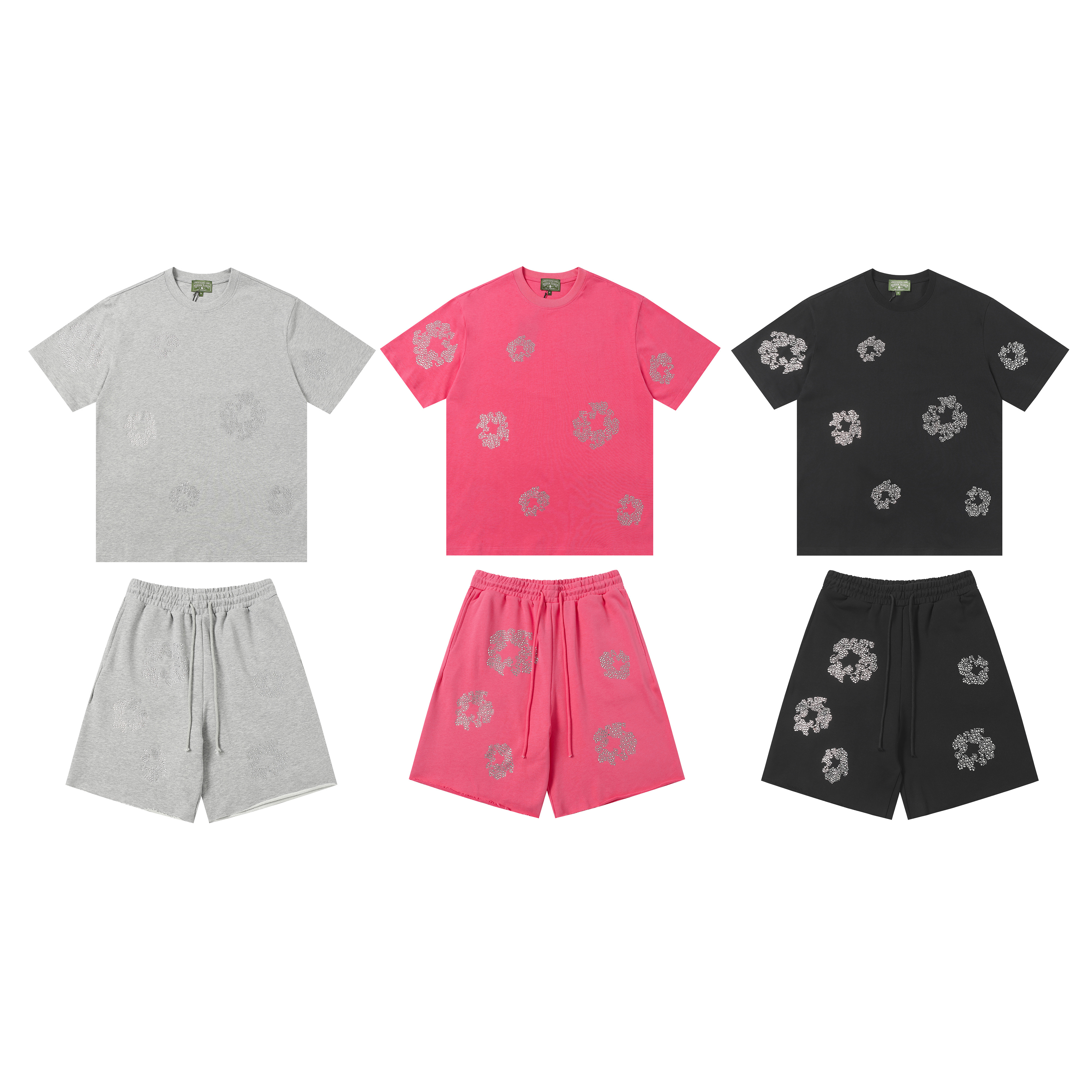 Denim Tears Short Sleeve Set YL #205-8205 Black/Grey/Rose Red
