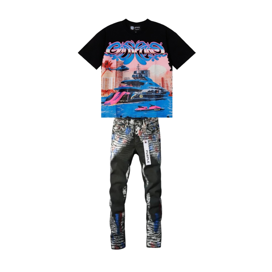 Godspeed Water Cruise T-Shirt #7077 Black + Purple Brand Fashion Jeans YZ072452