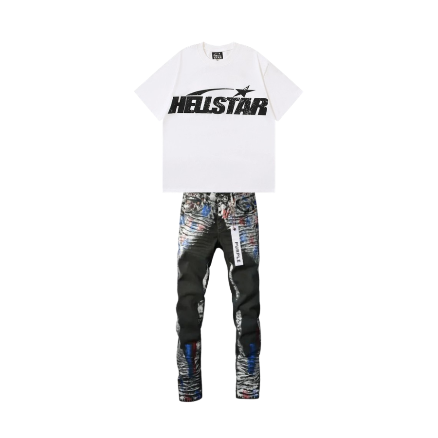 Hellstar T-shirt 503 + Purple Brand Fashion Jeans YZ072452