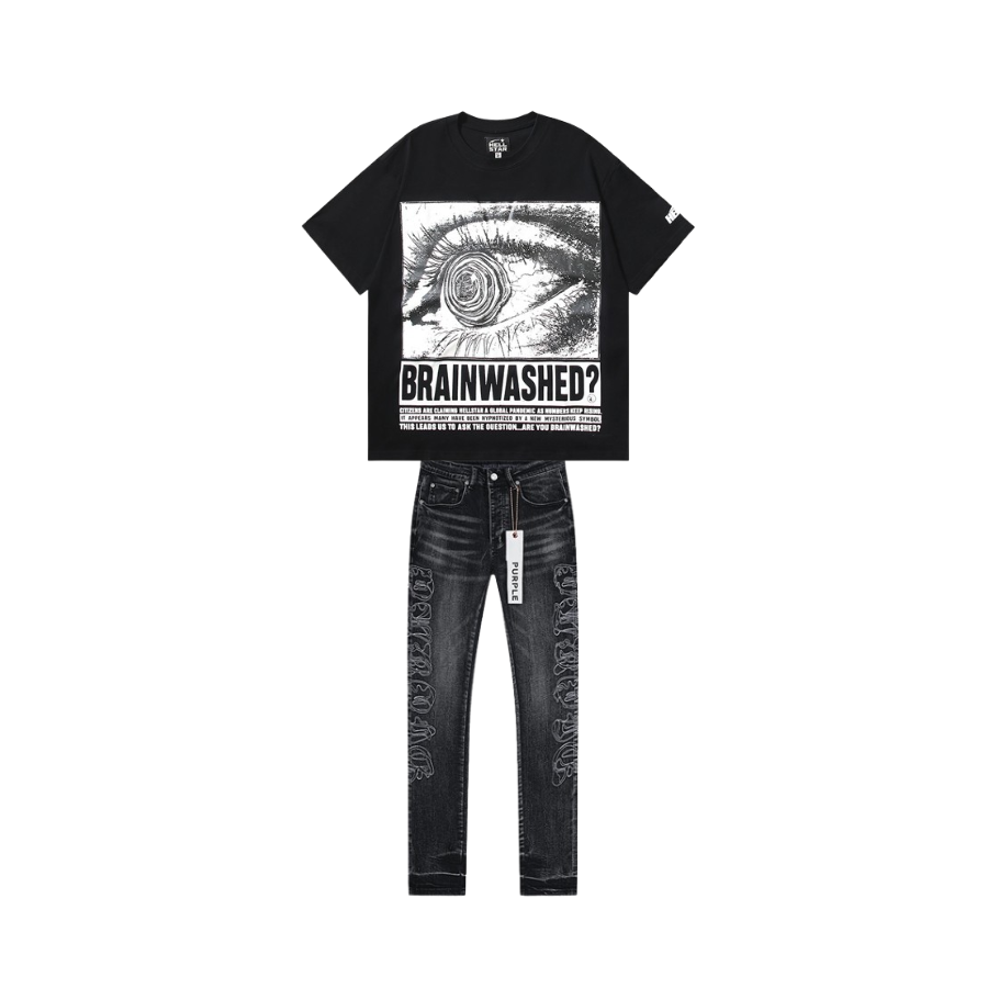 Hellstar T-shirt 520 + Purple Brand Jeans YL#PU186
